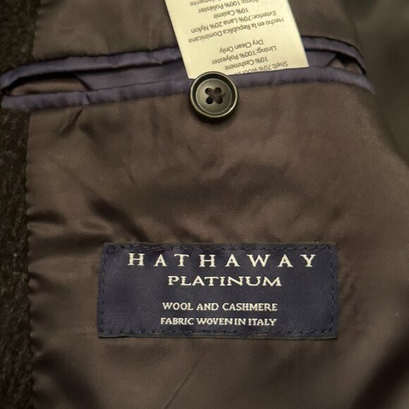Hathaway Platinum Black Wool Cashmere Overcoat Men’s 44R Italy Fabric Winter - Picture 9 of 10